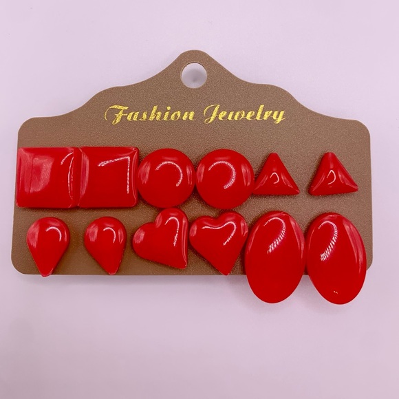 HANDMADE- Coral Pink Stud Earrings- Set of 6 - Picture 1 of 3